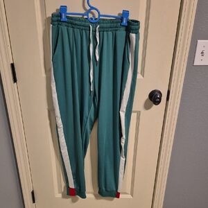 NHICDNS Mens Teal Joggers with White and Red Accents